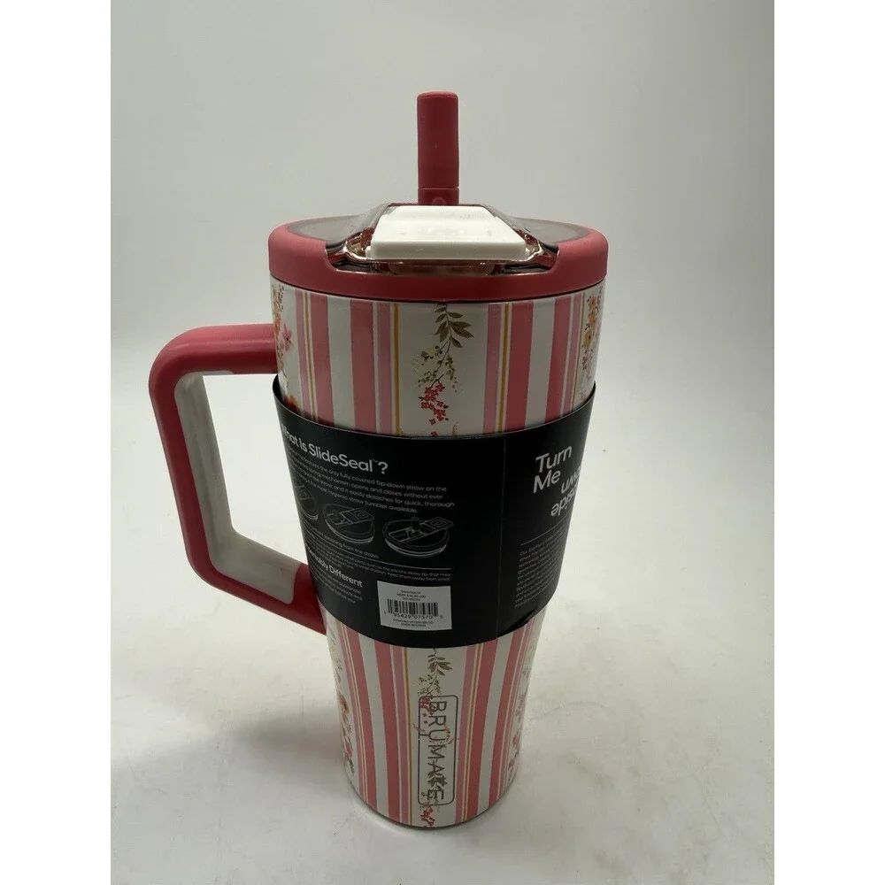 Brumate Era Flip 30oz Cascading Florals Leakproof Tumbler w Lid Straw Pink White